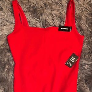 Express Red Squareneck Thong Bodysuit NEW